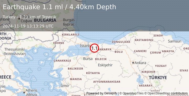 Earthquake WESTERN TURKEY (1.1 ml) (2024-11-19 13:13:29 UTC)