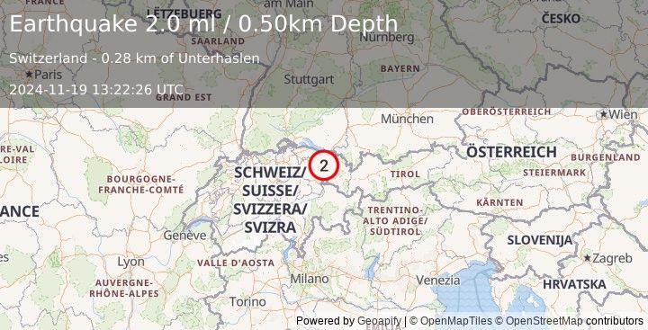 Earthquake SWITZERLAND (2.0 ml) (2024-11-19 13:22:26 UTC)