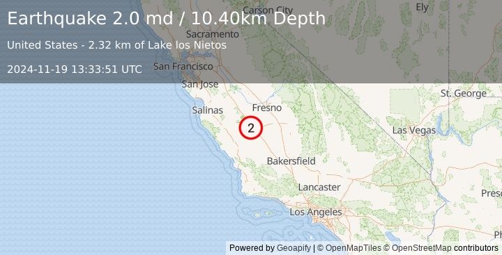 Earthquake CENTRAL CALIFORNIA (2.0 md) (2024-11-19 13:33:51 UTC)