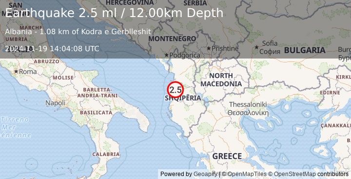 Earthquake ALBANIA (2.5 ml) (2024-11-19 14:04:08 UTC)