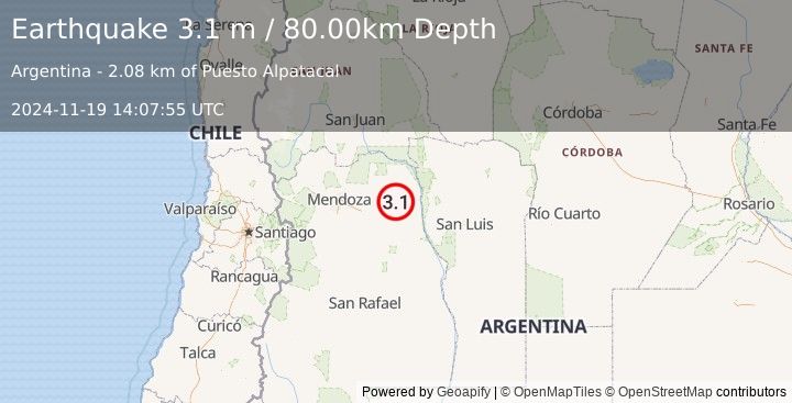 Earthquake MENDOZA, ARGENTINA (3.1 m) (2024-11-19 14:07:55 UTC)