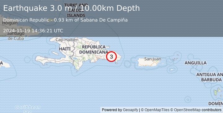 Earthquake DOMINICAN REPUBLIC (3.0 m) (2024-11-19 14:36:21 UTC)