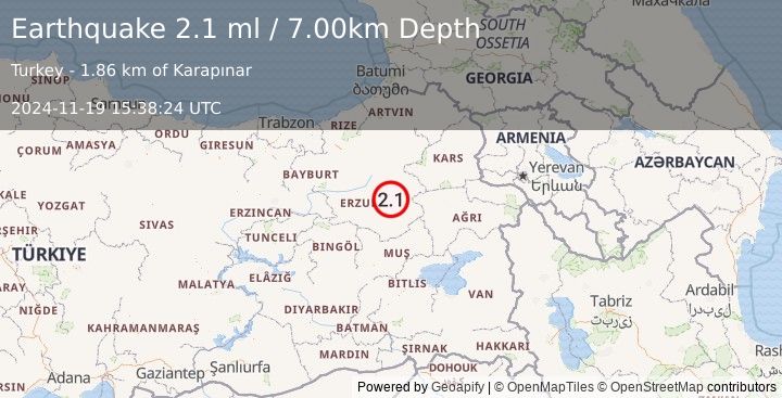 Earthquake EASTERN TURKEY (2.1 ml) (2024-11-19 15:38:24 UTC)