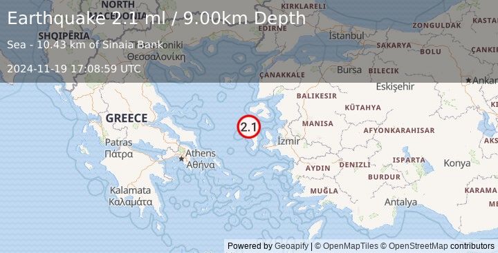 Earthquake AEGEAN SEA (2.1 ml) (2024-11-19 17:08:59 UTC)