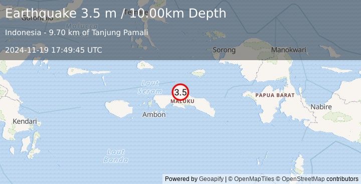 Earthquake SERAM, INDONESIA (3.5 m) (2024-11-19 17:49:45 UTC)