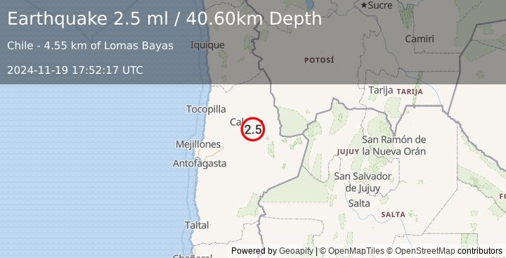 Earthquake ANTOFAGASTA, CHILE (2.5 ml) (2024-11-19 17:52:17 UTC)