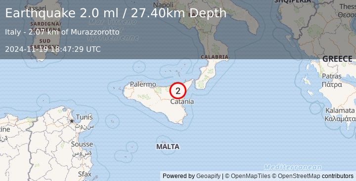 Earthquake SICILY, ITALY (2.0 ml) (2024-11-19 18:47:29 UTC)