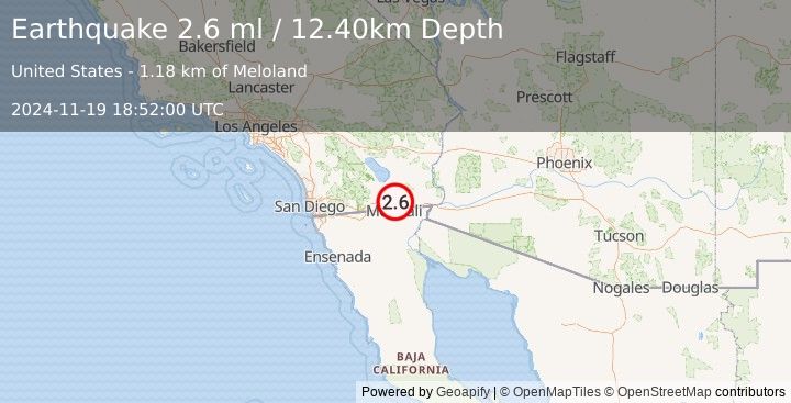 Earthquake SOUTHERN CALIFORNIA (2.6 ml) (2024-11-19 18:52:00 UTC)