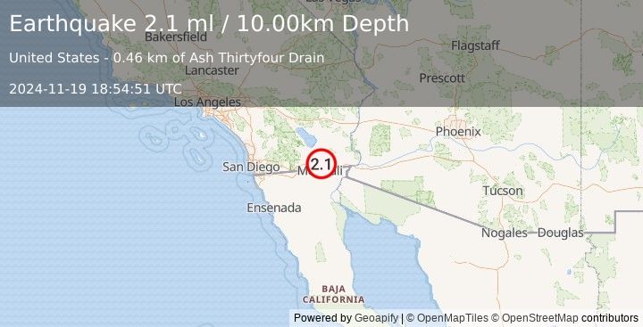 Earthquake SOUTHERN CALIFORNIA (2.1 ml) (2024-11-19 18:54:51 UTC)