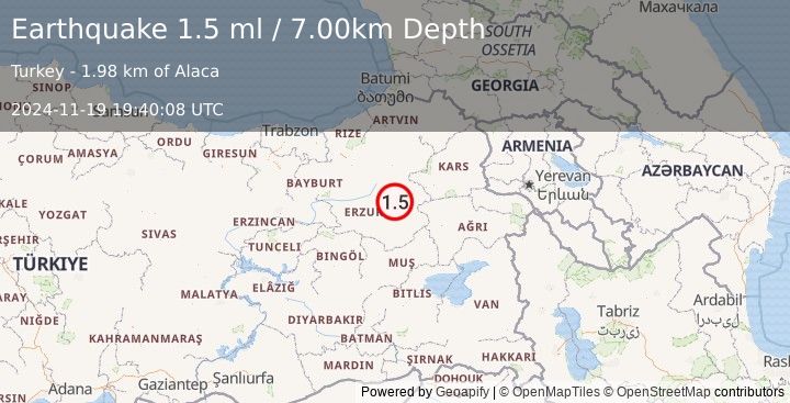 Earthquake EASTERN TURKEY (1.5 ml) (2024-11-19 19:40:08 UTC)