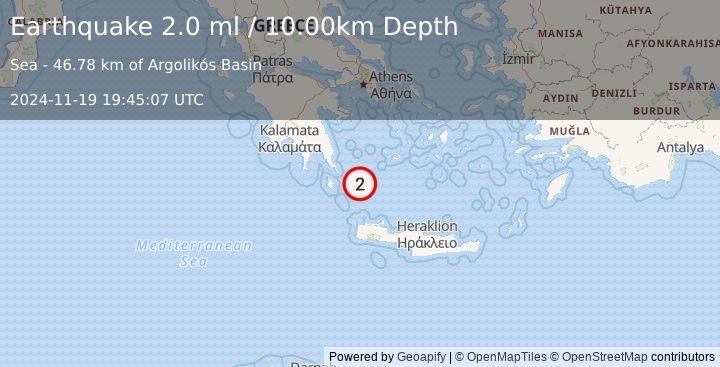 Earthquake SOUTHERN GREECE (2.0 ml) (2024-11-19 19:45:07 UTC)