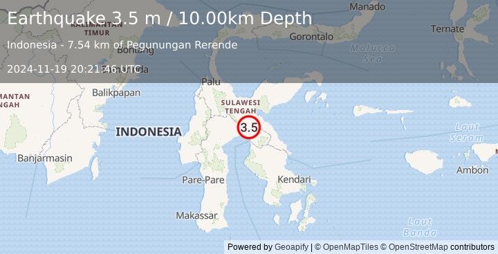 Earthquake SULAWESI, INDONESIA (3.5 m) (2024-11-19 20:21:46 UTC)