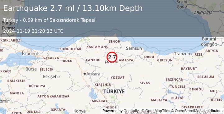 Earthquake CENTRAL TURKEY (2.7 ml) (2024-11-19 21:20:13 UTC)