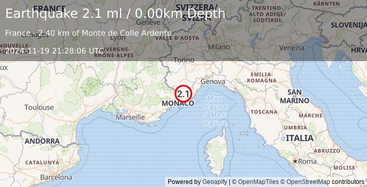 Earthquake NORTHERN ITALY (2.1 ml) (2024-11-19 21:28:06 UTC)