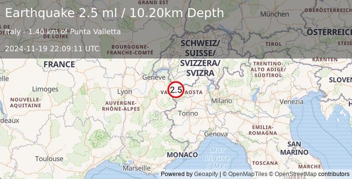 Earthquake NORTHERN ITALY (2.5 ml) (2024-11-19 22:09:11 UTC)