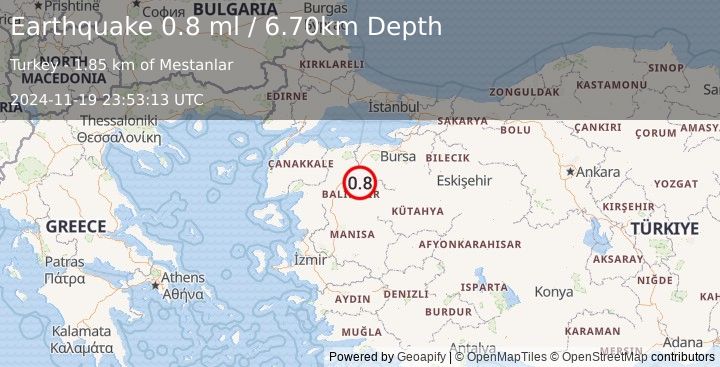 Earthquake WESTERN TURKEY (0.8 ml) (2024-11-19 23:53:13 UTC)