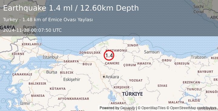 Earthquake CENTRAL TURKEY (1.4 ml) (2024-11-20 00:07:50 UTC)