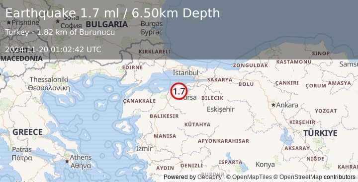 Earthquake WESTERN TURKEY (1.7 ml) (2024-11-20 01:02:42 UTC)