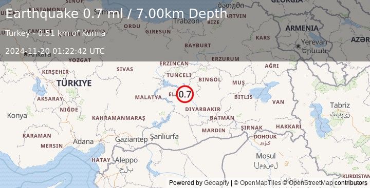 Earthquake EASTERN TURKEY (0.7 ml) (2024-11-20 01:22:42 UTC)