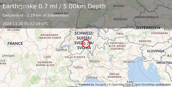 Earthquake SWITZERLAND (0.7 ml) (2024-11-20 01:52:29 UTC)