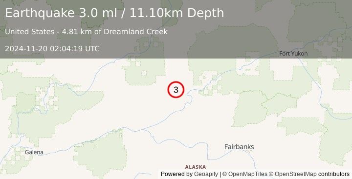 Earthquake NORTHERN ALASKA (3.0 ml) (2024-11-20 02:04:19 UTC)