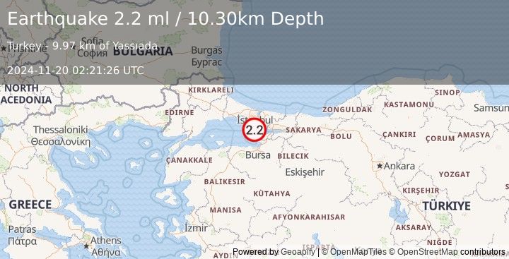 Earthquake WESTERN TURKEY (2.2 ml) (2024-11-20 02:21:26 UTC)