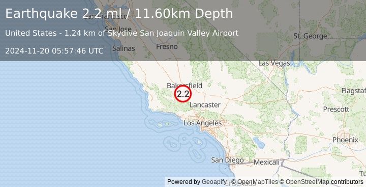 Earthquake CENTRAL CALIFORNIA (2.2 ml) (2024-11-20 05:57:46 UTC)