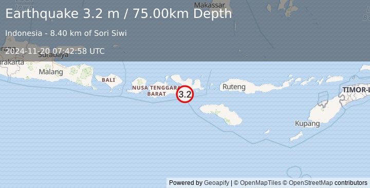 Earthquake SUMBAWA REGION, INDONESIA (3.2 m) (2024-11-20 07:42:58 UTC)