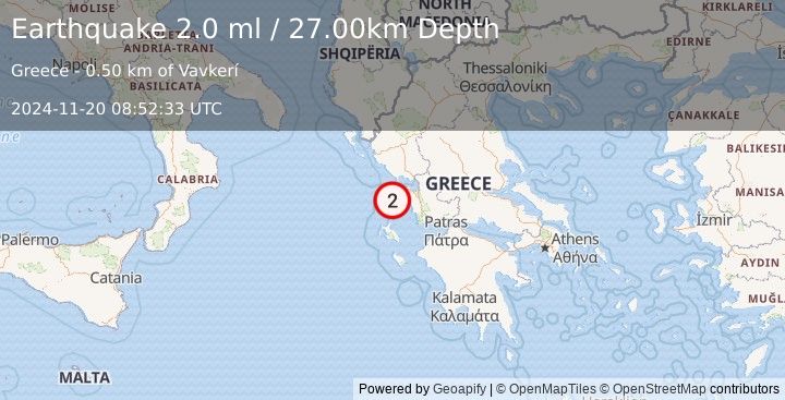 Earthquake GREECE (2.0 ml) (2024-11-20 08:52:33 UTC)