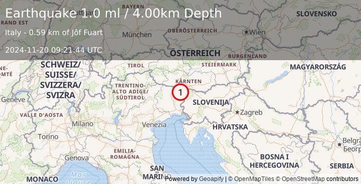 Earthquake NORTHERN ITALY (1.0 ml) (2024-11-20 09:21:44 UTC)