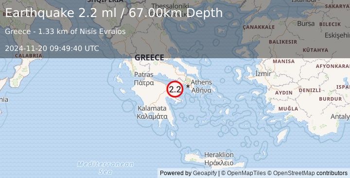 Earthquake SOUTHERN GREECE (2.2 ml) (2024-11-20 09:49:40 UTC)