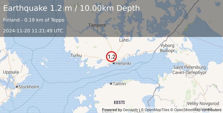 Earthquake FINLAND (1.2 m) (2024-11-20 11:21:49 UTC)