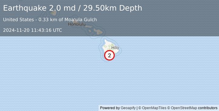 Earthquake ISLAND OF HAWAII, HAWAII (2.0 md) (2024-11-20 11:43:16 UTC)