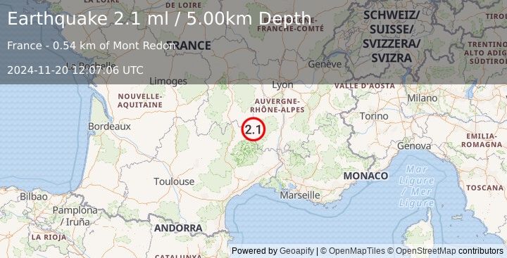 Earthquake FRANCE (2.1 ml) (2024-11-20 12:07:06 UTC)