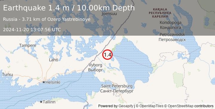 Earthquake FINLAND-RUSSIA BORDER REGION (1.4 m) (2024-11-20 13:07:56 UTC)