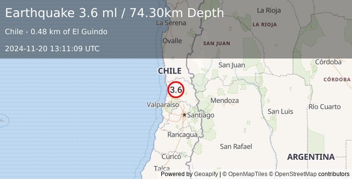 Earthquake VALPARAISO, CHILE (3.6 ml) (2024-11-20 13:11:09 UTC)