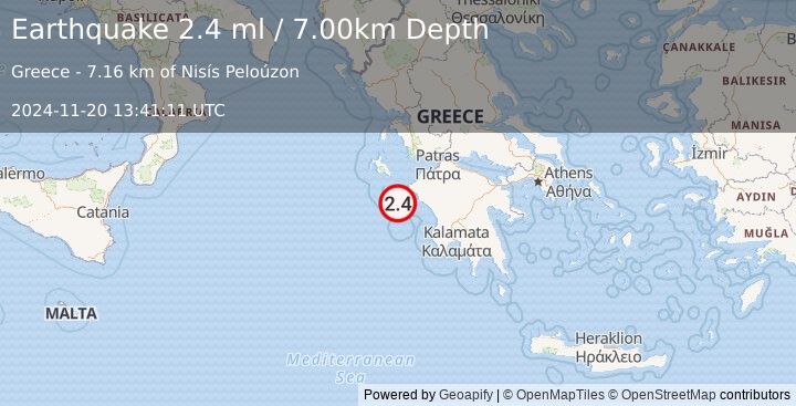 Earthquake IONIAN SEA (2.4 ml) (2024-11-20 13:41:11 UTC)