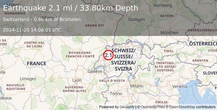 Earthquake SWITZERLAND (2.1 ml) (2024-11-20 14:08:01 UTC)