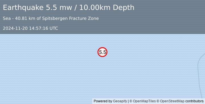 Earthquake GREENLAND SEA (5.5 mw) (2024-11-20 14:57:16 UTC)