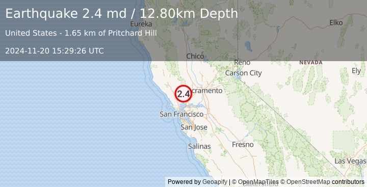 Earthquake NORTHERN CALIFORNIA (2.4 md) (2024-11-20 15:29:26 UTC)