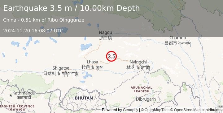 Earthquake EASTERN XIZANG (3.5 m) (2024-11-20 16:08:07 UTC)