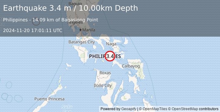 Earthquake MASBATE REGION, PHILIPPINES (3.4 m) (2024-11-20 17:01:11 UTC)