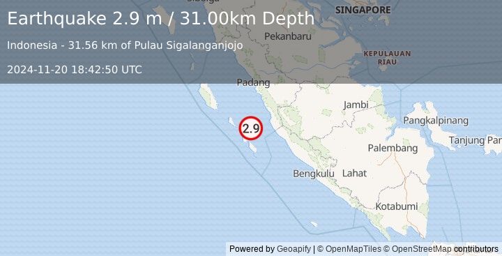 Earthquake KEP. MENTAWAI REGION, INDONESIA (2.9 m) (2024-11-20 18:42:50 UTC)