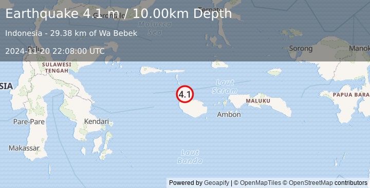 Earthquake CERAM SEA, INDONESIA (4.1 m) (2024-11-20 22:08:00 UTC)