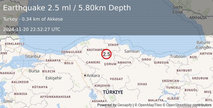 Earthquake CENTRAL TURKEY (2.5 ml) (2024-11-20 22:52:27 UTC)