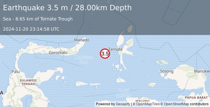 Earthquake MOLUCCA SEA (3.5 m) (2024-11-20 23:14:58 UTC)