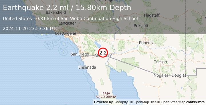 Earthquake SOUTHERN CALIFORNIA (2.2 ml) (2024-11-20 23:53:36 UTC)