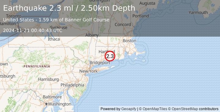 Earthquake SOUTHERN NEW ENGLAND (2.3 ml) (2024-11-21 00:40:43 UTC)