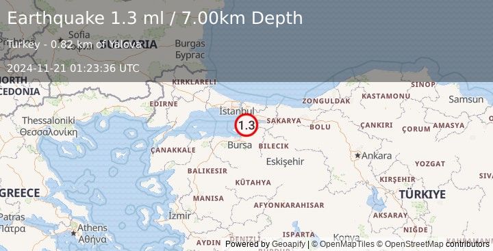 Earthquake WESTERN TURKEY (1.3 ml) (2024-11-21 01:23:36 UTC)