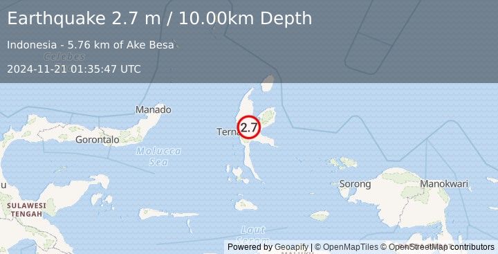 Earthquake HALMAHERA, INDONESIA (2.7 m) (2024-11-21 01:35:47 UTC)